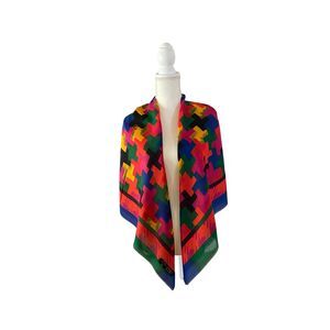 Large Art of the Scarf Multicolor Shawl 46"x46" Made in Italy Preowned